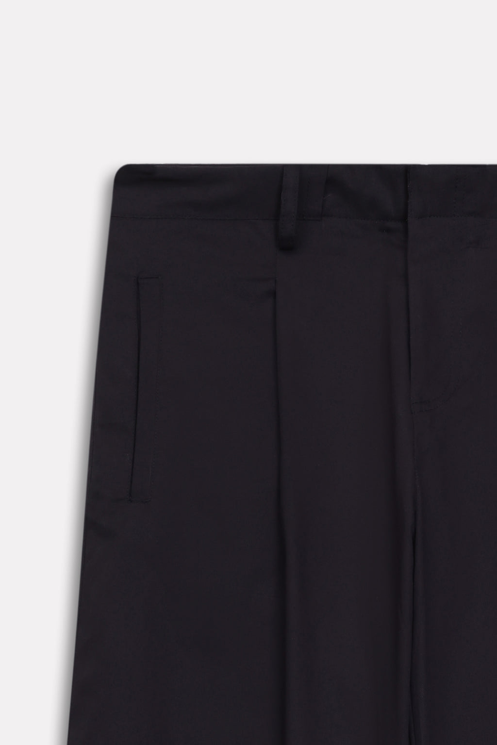 Additional view of the black barrel-leg pleated trouser, by SOLA Pakistan.