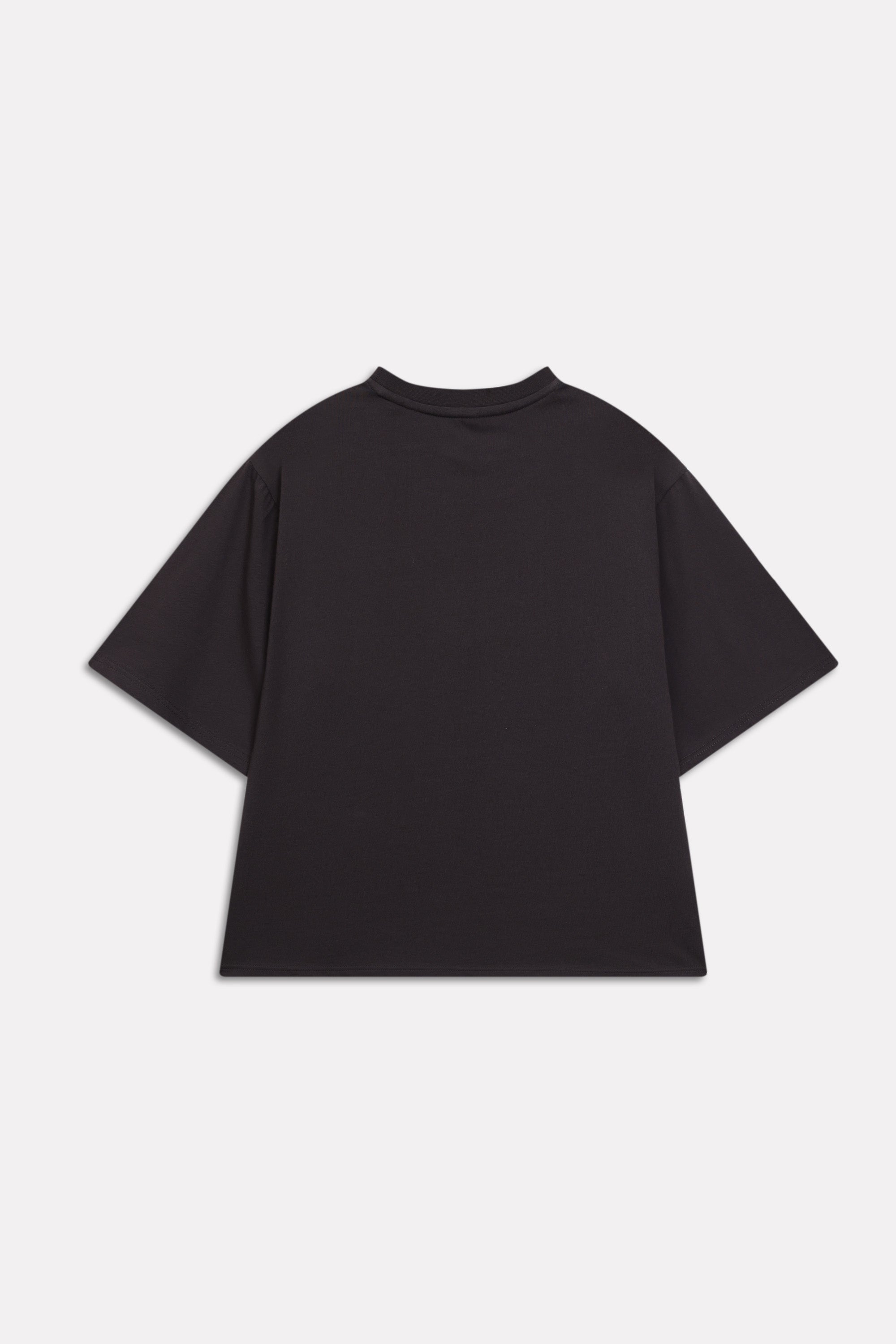 Texture and fabric detail, black drop shoulder cotton t-shirt, by SOLA Pakistan.