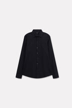 Black regular fit cotton shirt, alternate angle, by SOLA Pakistan.