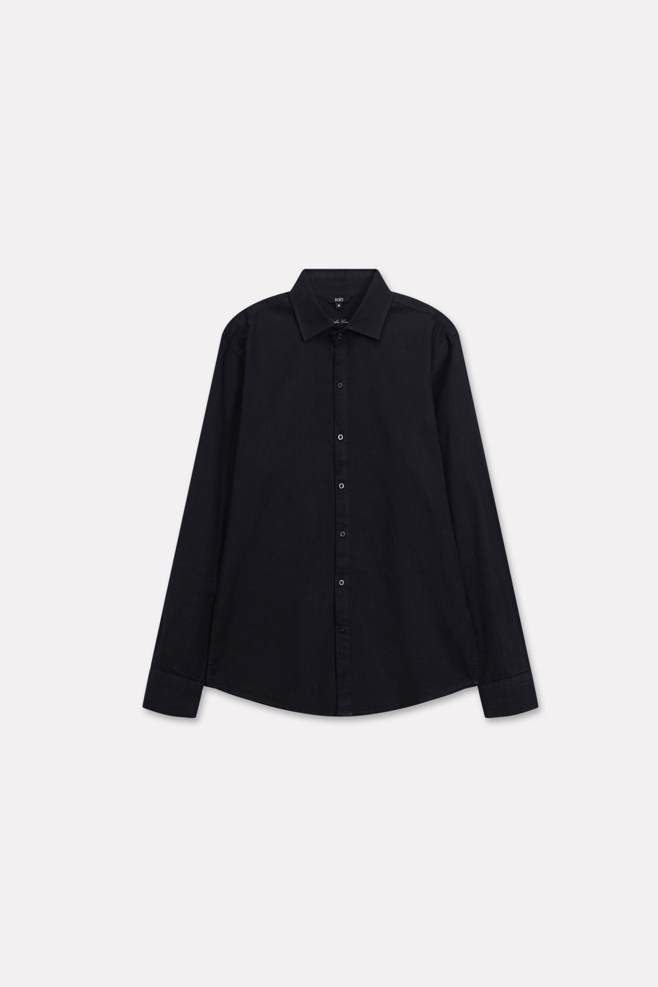 Black regular fit cotton shirt, alternate angle, by SOLA Pakistan.