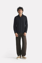 Close-up detail on the black regular fit cotton shirt, by SOLA Pakistan.