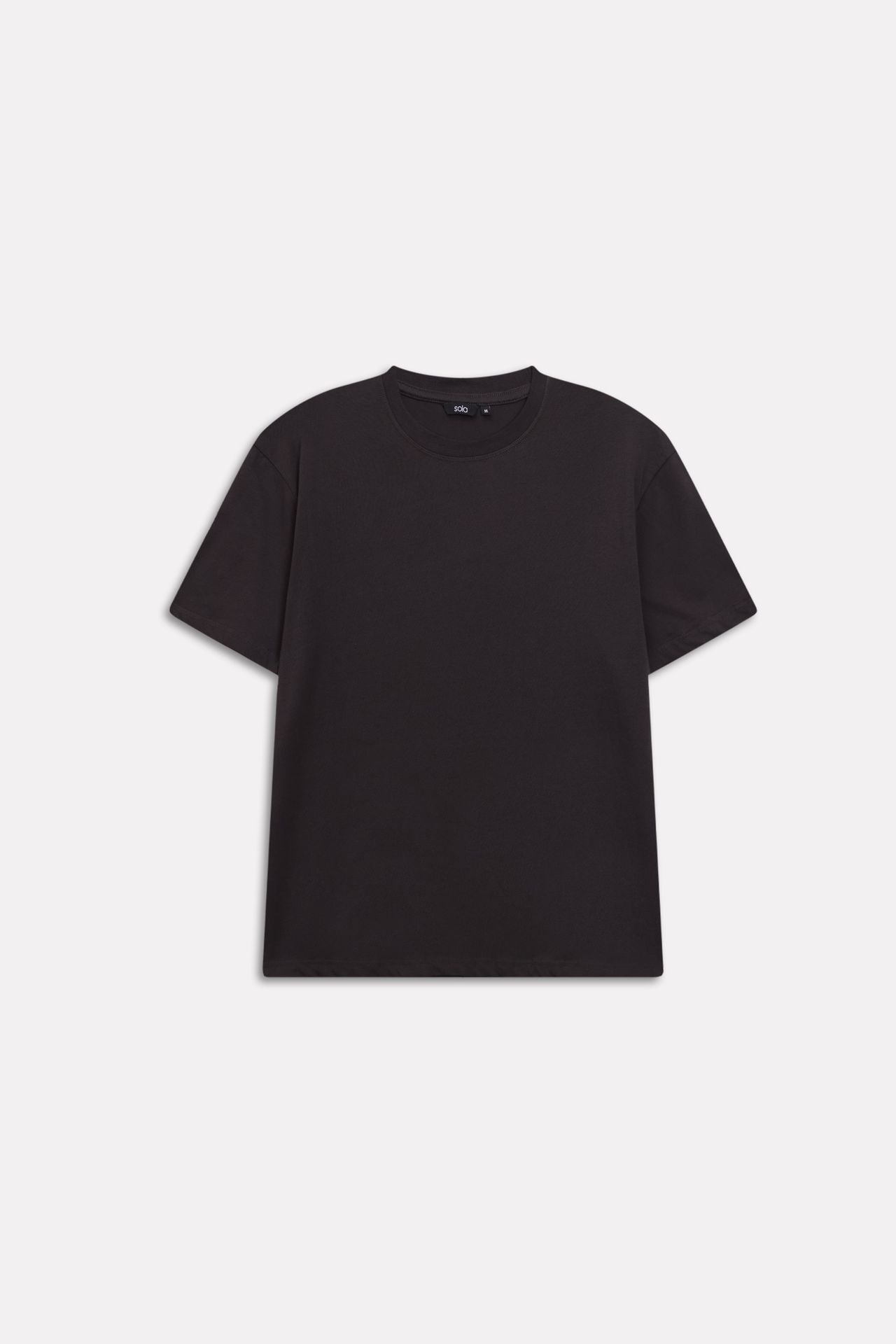 Black regular fit crew neck t-shirt, alternate angle, by SOLA Pakistan.