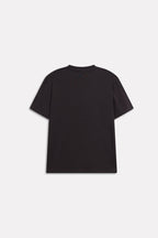Texture and fabric detail, black regular fit crew neck t-shirt, by SOLA Pakistan.