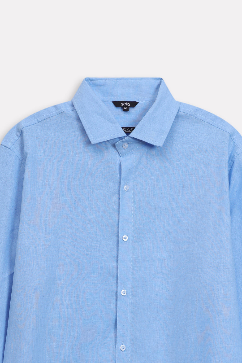 Additional view of the blue (french blue) relaxed cotline shirt, by SOLA Pakistan.