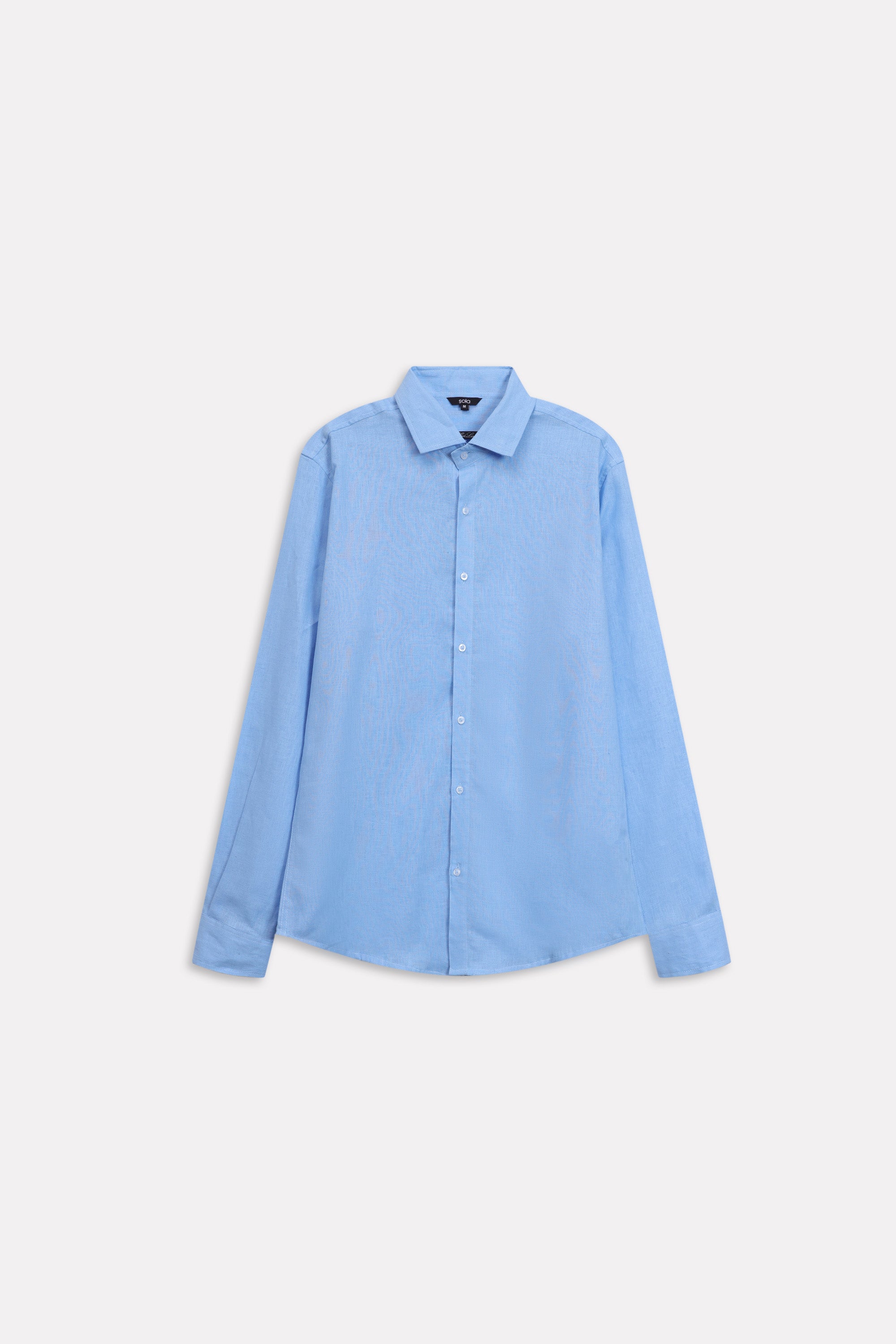 Blue (french blue) relaxed cotline shirt, alternate angle, by SOLA Pakistan.