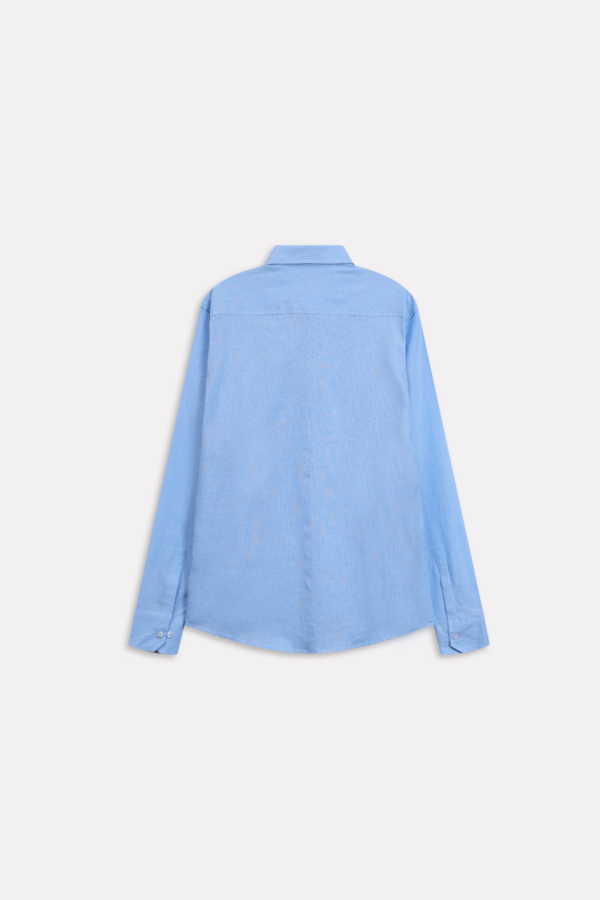 Texture and fabric detail, blue (french blue) relaxed cotline shirt, by SOLA Pakistan.