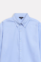 Additional view of the blue slim fit textured oxford shirt, by SOLA Pakistan.