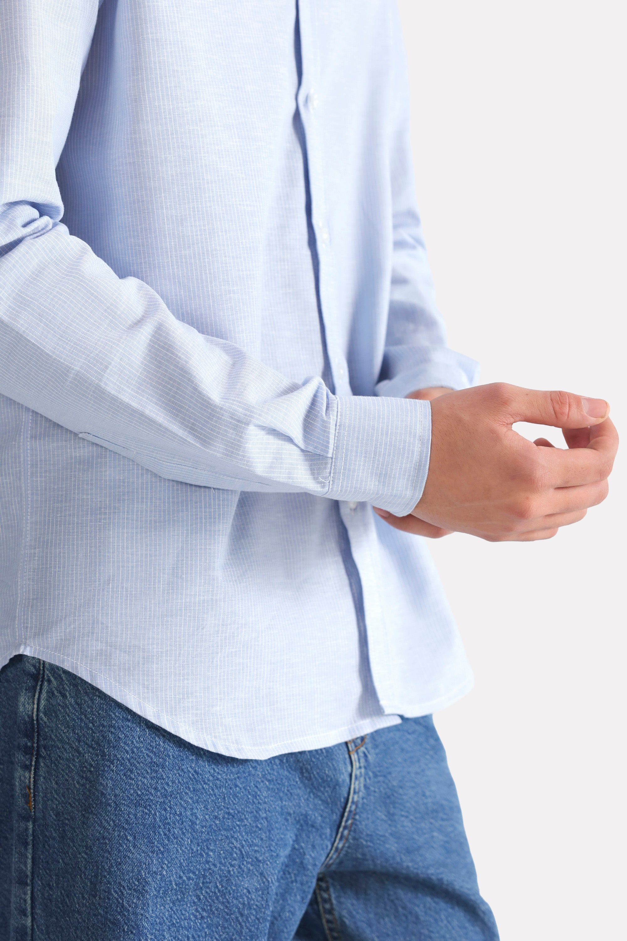 Flat lay of the blue stripe relaxed fit striped shirt, by SOLA Pakistan.
