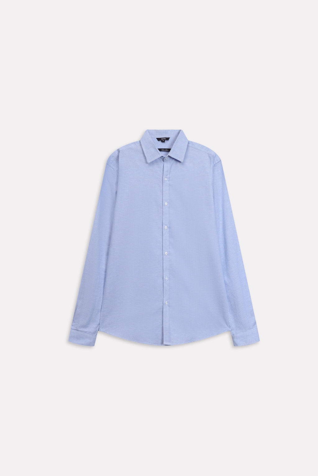 Texture and fabric detail, blue stripe relaxed fit striped shirt, by SOLA Pakistan.