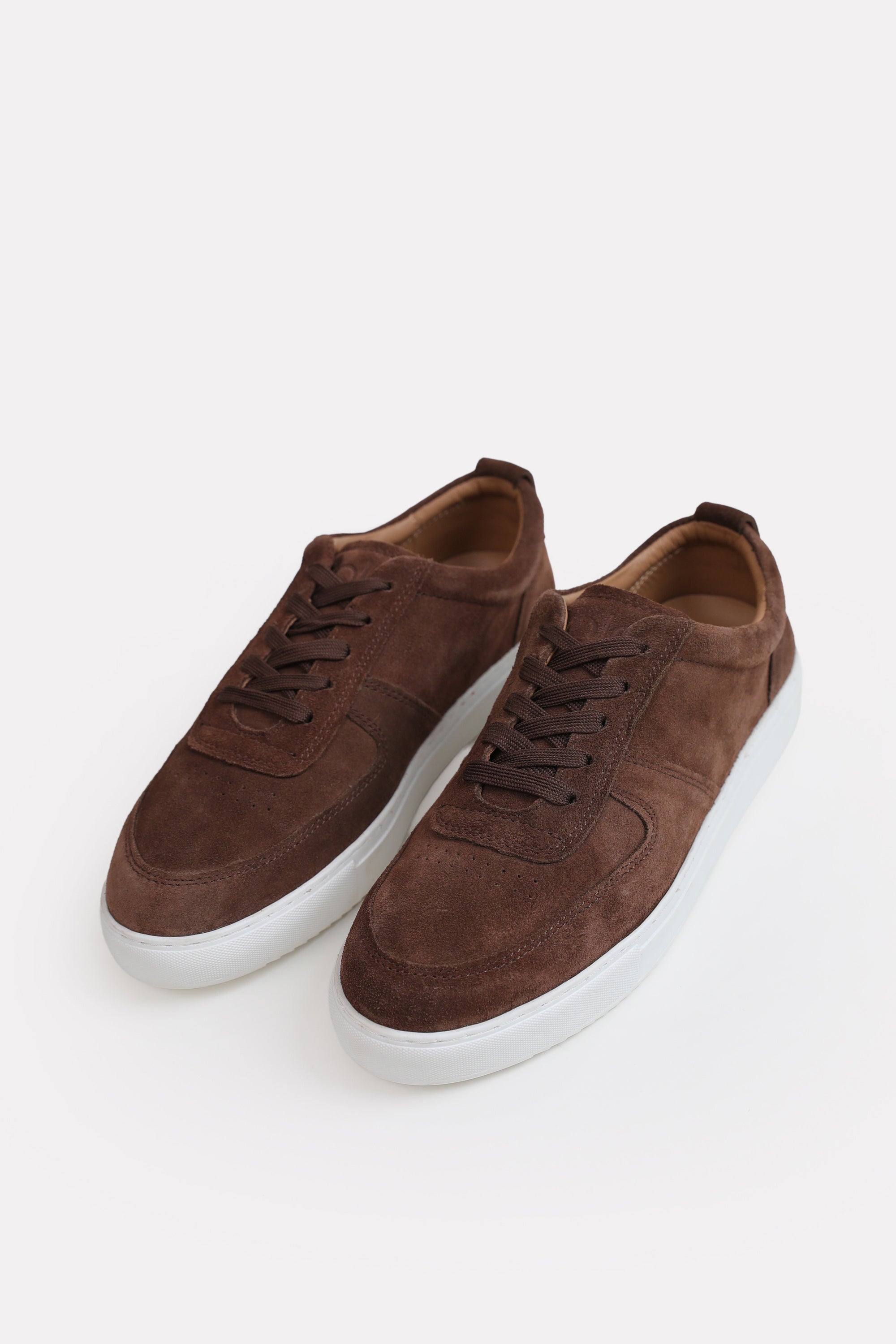 Brown essence suede trainer, full styled look, by SOLA Pakistan.