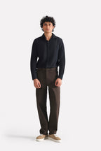 Brown (turkish coffee) straight fit cotton trouser, worn by a model, by SOLA Pakistan.