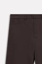 Texture and fabric detail, brown (turkish coffee) straight fit cotton trouser, by SOLA Pakistan.
