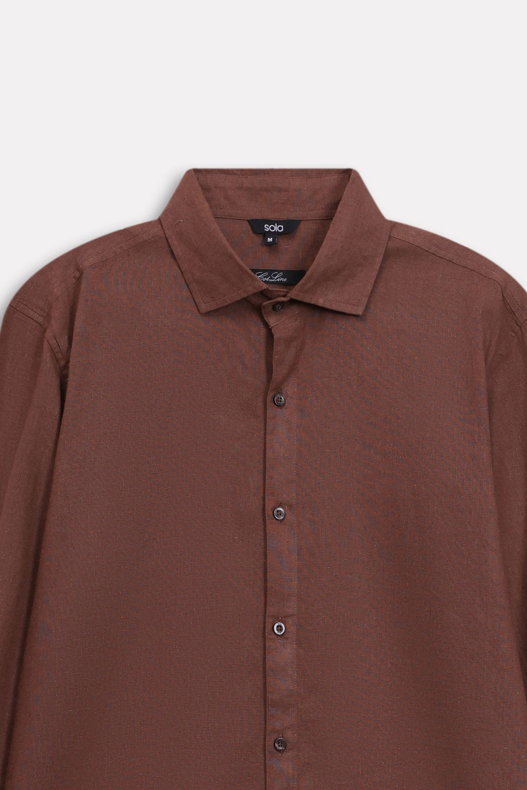 Additional view of the chocolate brown premium cotline shirt, by SOLA Pakistan.
