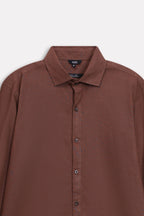 Additional view of the chocolate brown premium cotline shirt, by SOLA Pakistan.