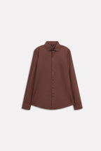 Chocolate brown premium cotline shirt, alternate angle, by SOLA Pakistan.