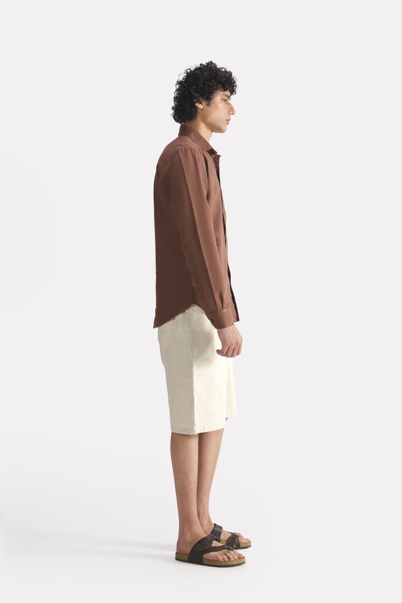 Chocolate brown premium cotline shirt, full styled look, by SOLA Pakistan.