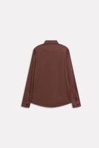 Texture and fabric detail, chocolate brown premium cotline shirt, by SOLA Pakistan.