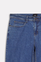 Dark blue loose fit jeans, alternate angle, by SOLA Pakistan.