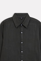 Additional view of the dark green (charcoal green) state flow button down shirt, by SOLA Pakistan.