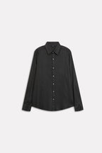 Dark green (charcoal green) state flow button down shirt, alternate angle, by SOLA Pakistan.