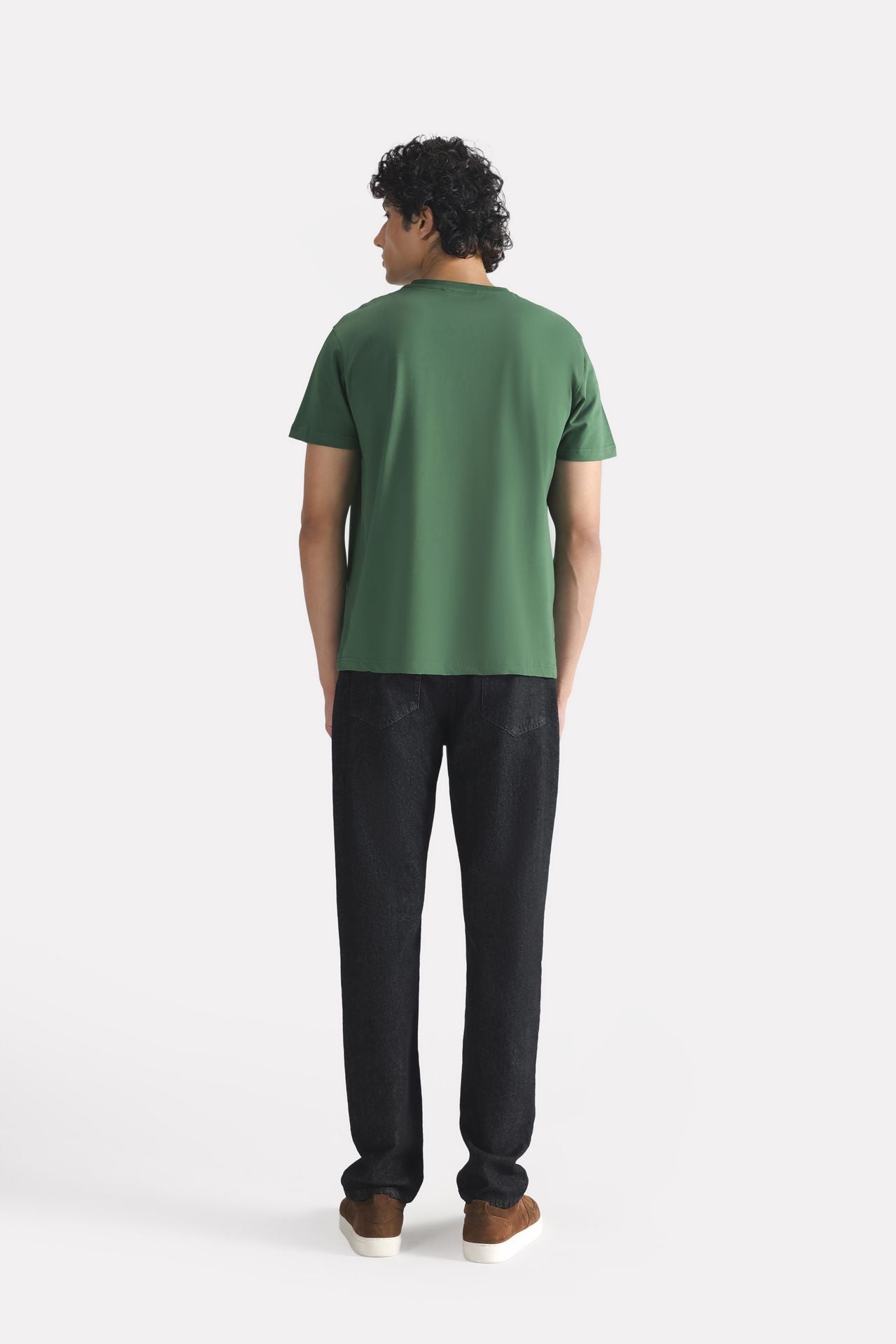 Flat lay of the dark green regular fit crew neck t-shirt, by SOLA Pakistan.