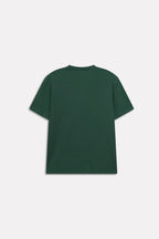 Texture and fabric detail, dark green regular fit crew neck t-shirt, by SOLA Pakistan.