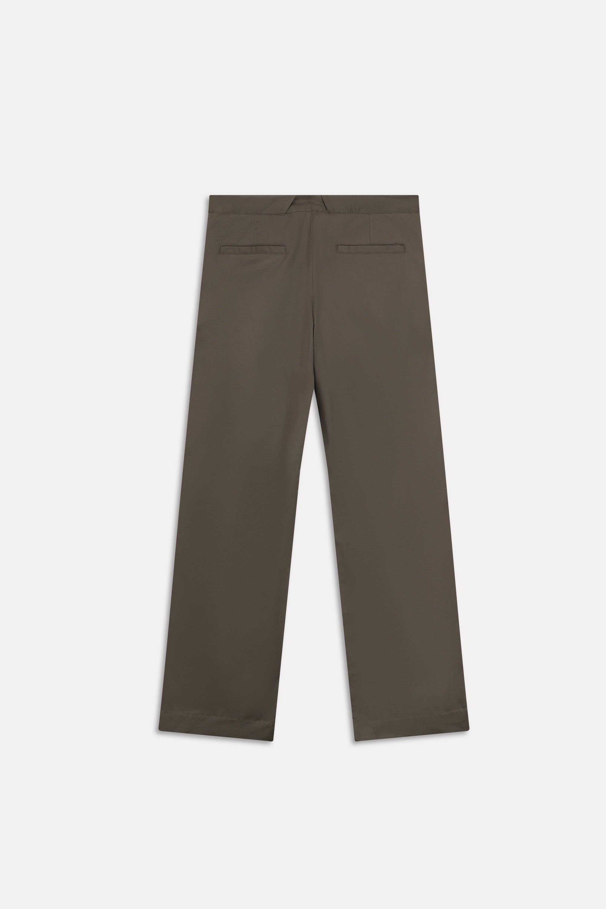 Texture and fabric detail, dark olive barrel-leg pleated trouser, by SOLA Pakistan.