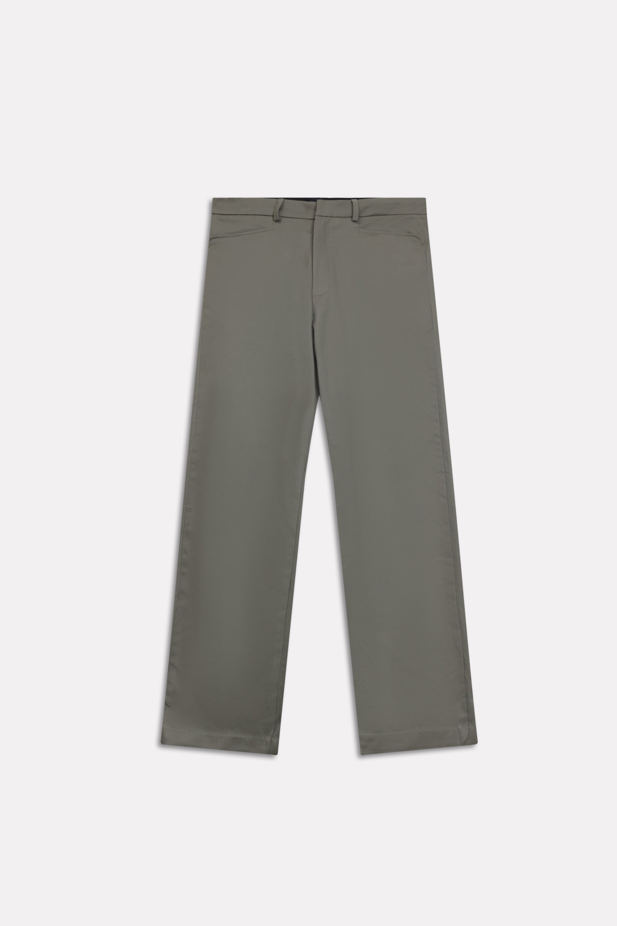 Dark olive straight fit cotton trouser, alternate angle, by SOLA Pakistan.