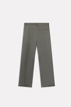 Flat lay of the dark olive straight fit cotton trouser, by SOLA Pakistan.
