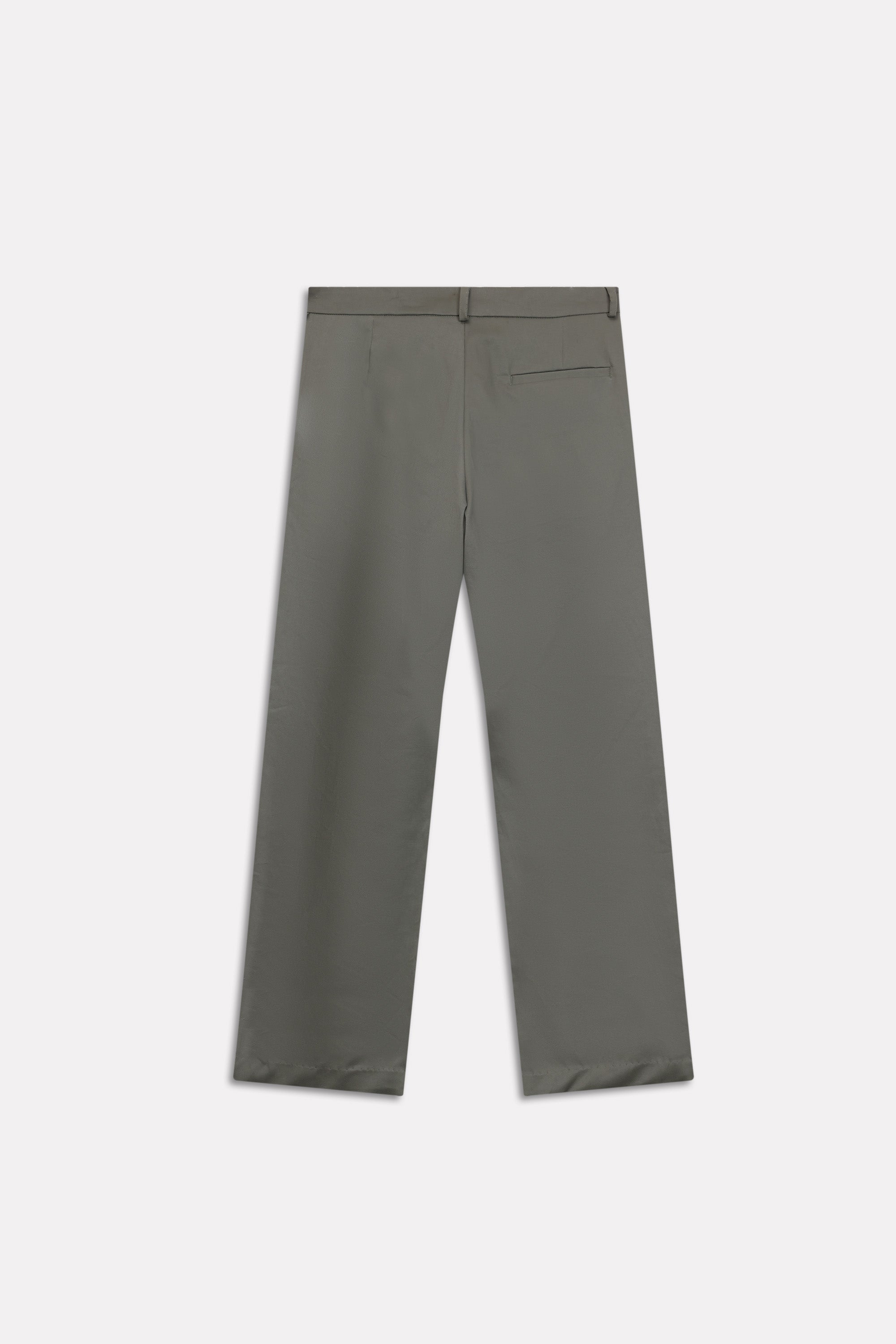 Flat lay of the dark olive straight fit cotton trouser, by SOLA Pakistan.