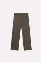 Flat lay of the dark olive straight fit dobby trouser, by SOLA Pakistan.