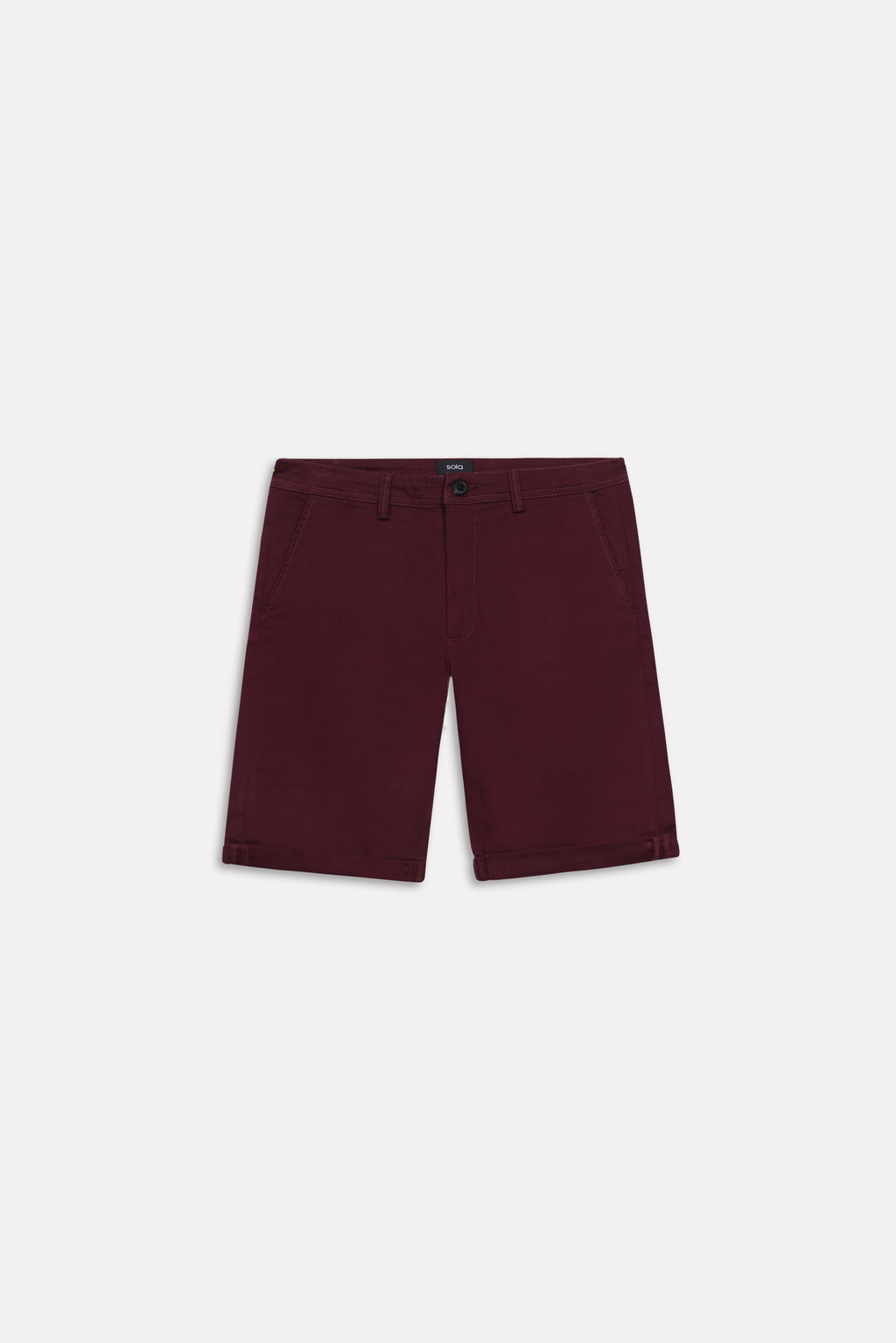 Dark purple (plum) relaxed fit cotton shorts, alternate angle, by SOLA Pakistan.