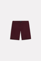 Dark purple (plum) relaxed fit cotton shorts, alternate angle, by SOLA Pakistan.