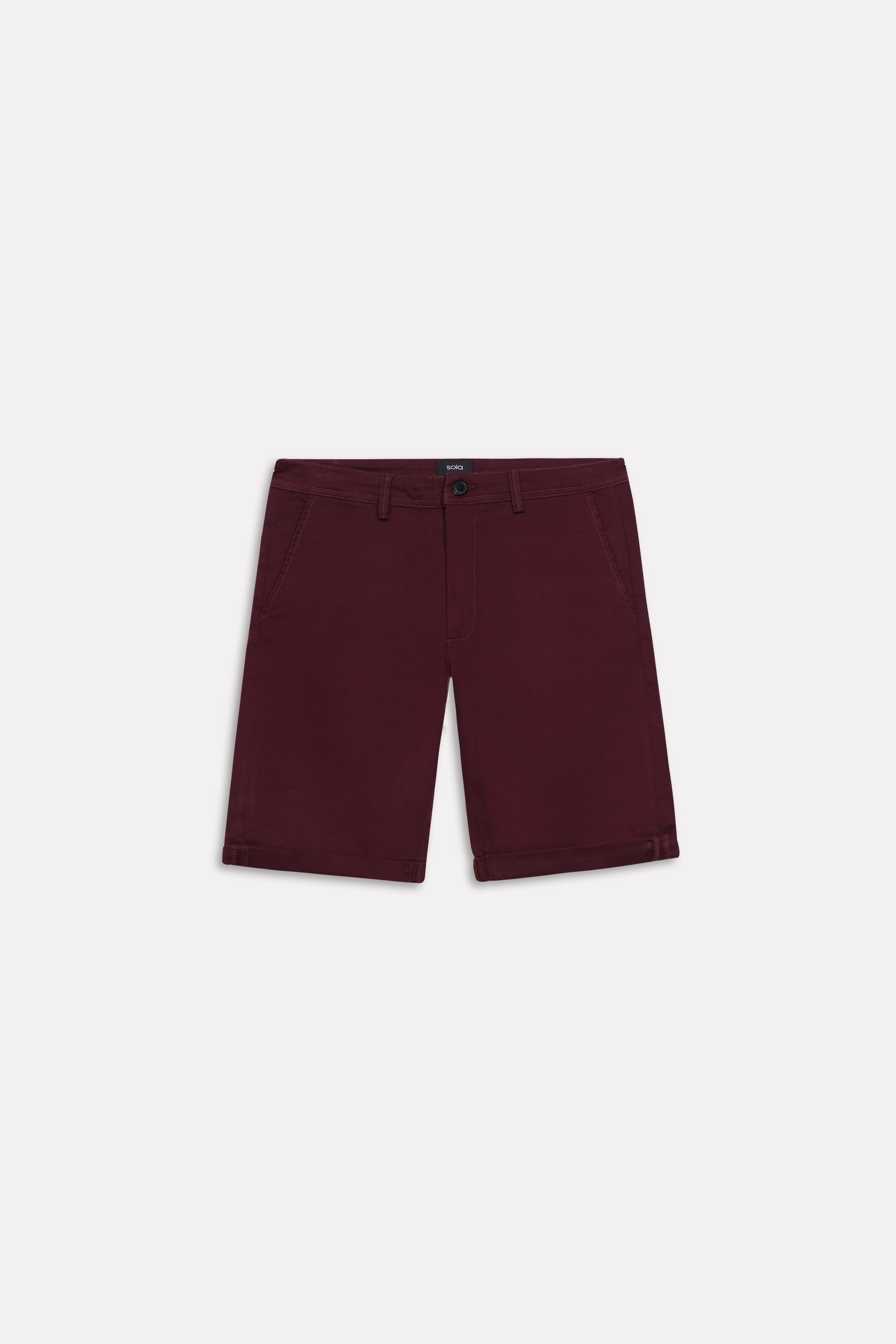 Dark purple (plum) relaxed fit cotton shorts, alternate angle, by SOLA Pakistan.