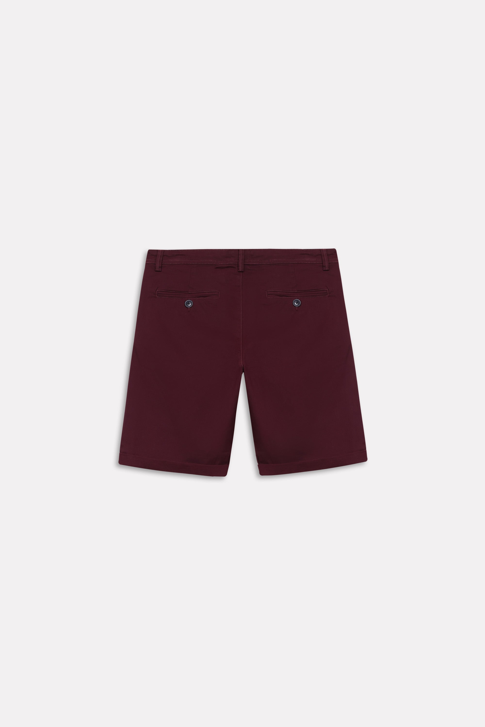 Flat lay of the dark purple (plum) relaxed fit cotton shorts, by SOLA Pakistan.