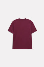 Dark red (burgundy) regular fit crew neck t-shirt, alternate angle, by SOLA Pakistan.