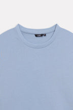 Additional view of the faded blue (faded denim) drop shoulder cotton t-shirt, by SOLA Pakistan.