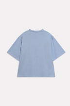 Additional view of the faded blue (faded denim) drop shoulder cotton t-shirt, by SOLA Pakistan.