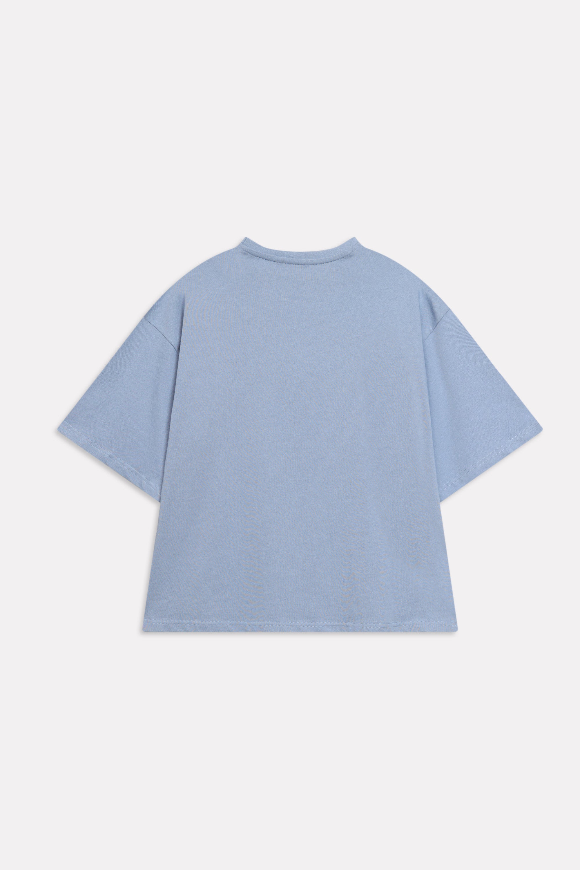 Additional view of the faded blue (faded denim) drop shoulder cotton t-shirt, by SOLA Pakistan.
