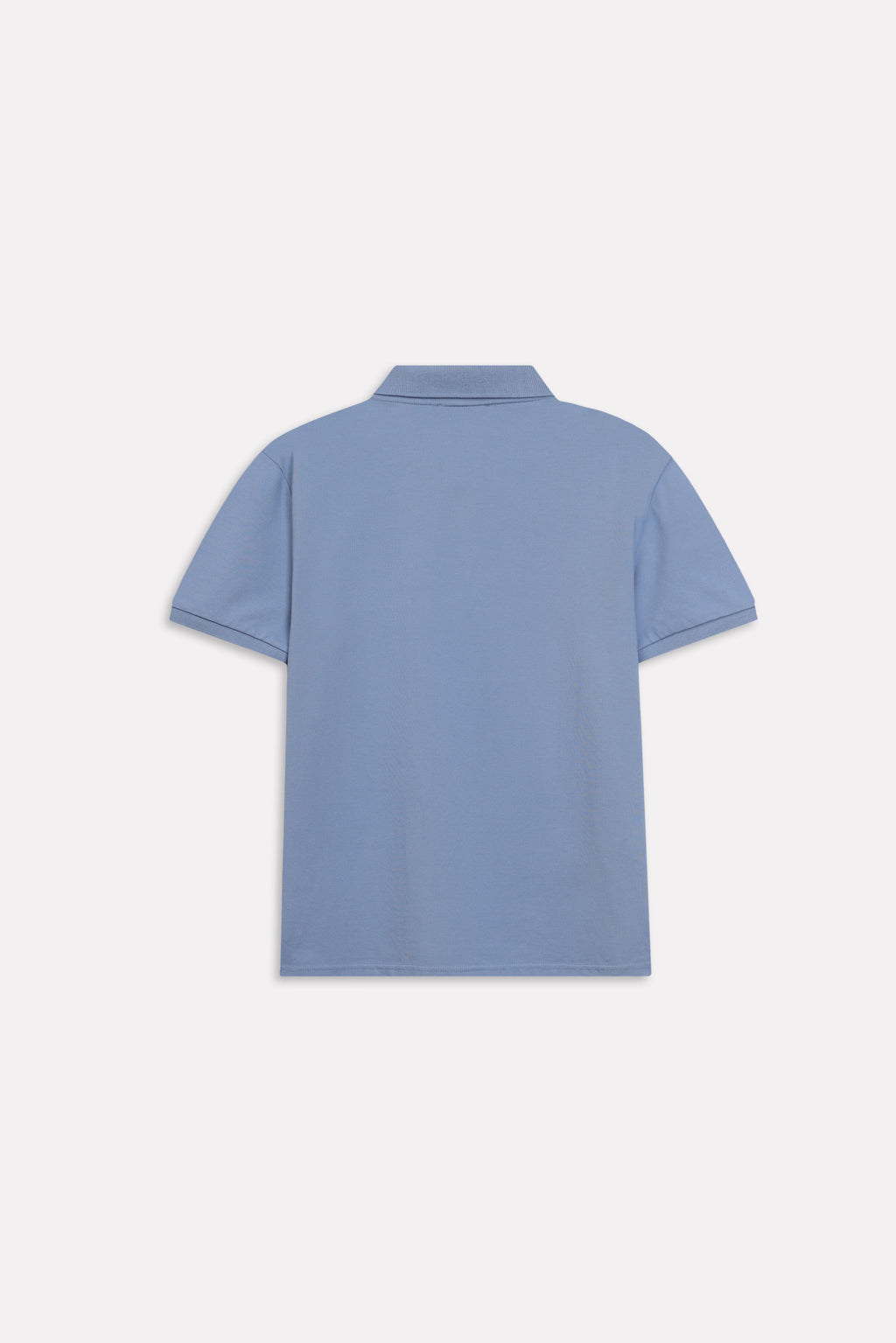 Faded blue (faded denim) micro-textured cotton pique polo, alternate angle, by SOLA Pakistan.