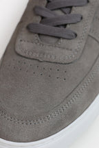 Grey essence suede trainer, full styled look, by SOLA Pakistan.