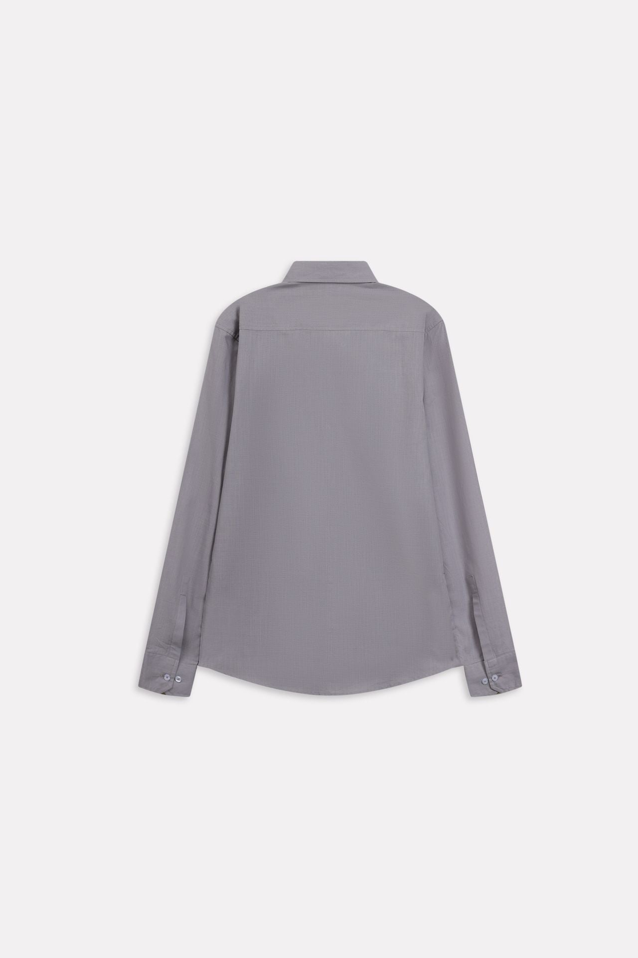 Grey regular fit cotton shirt, alternate angle, by SOLA Pakistan.