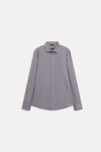 Flat lay of the grey regular fit cotton shirt, by SOLA Pakistan.