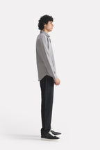 Grey regular fit cotton shirt, full styled look, by SOLA Pakistan.