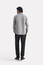 Grey regular fit cotton shirt shown in a styled fit, by SOLA Pakistan.