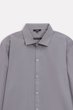 Texture and fabric detail, grey regular fit cotton shirt, by SOLA Pakistan.
