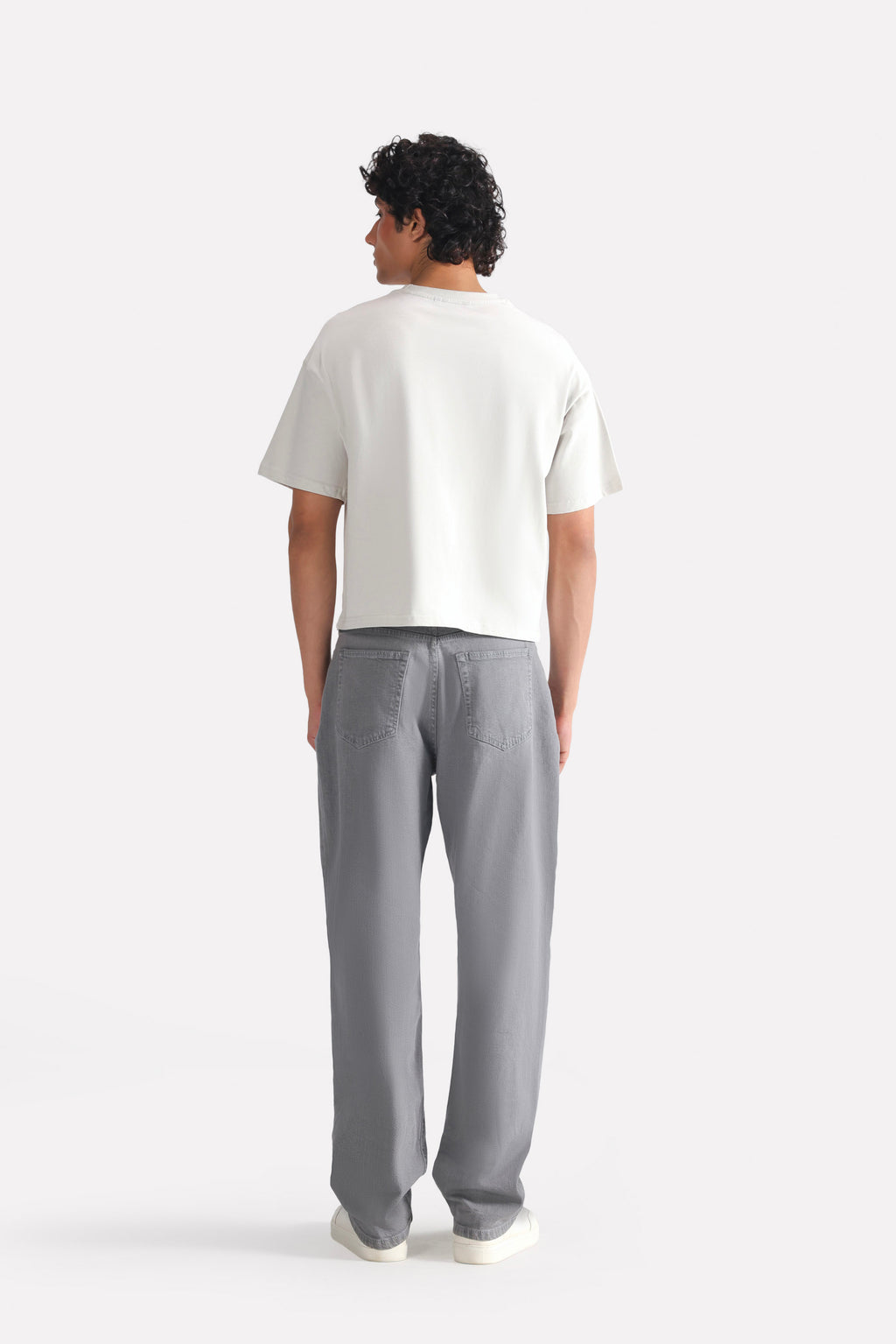 Grey regular fit jean, full styled look, by SOLA Pakistan.