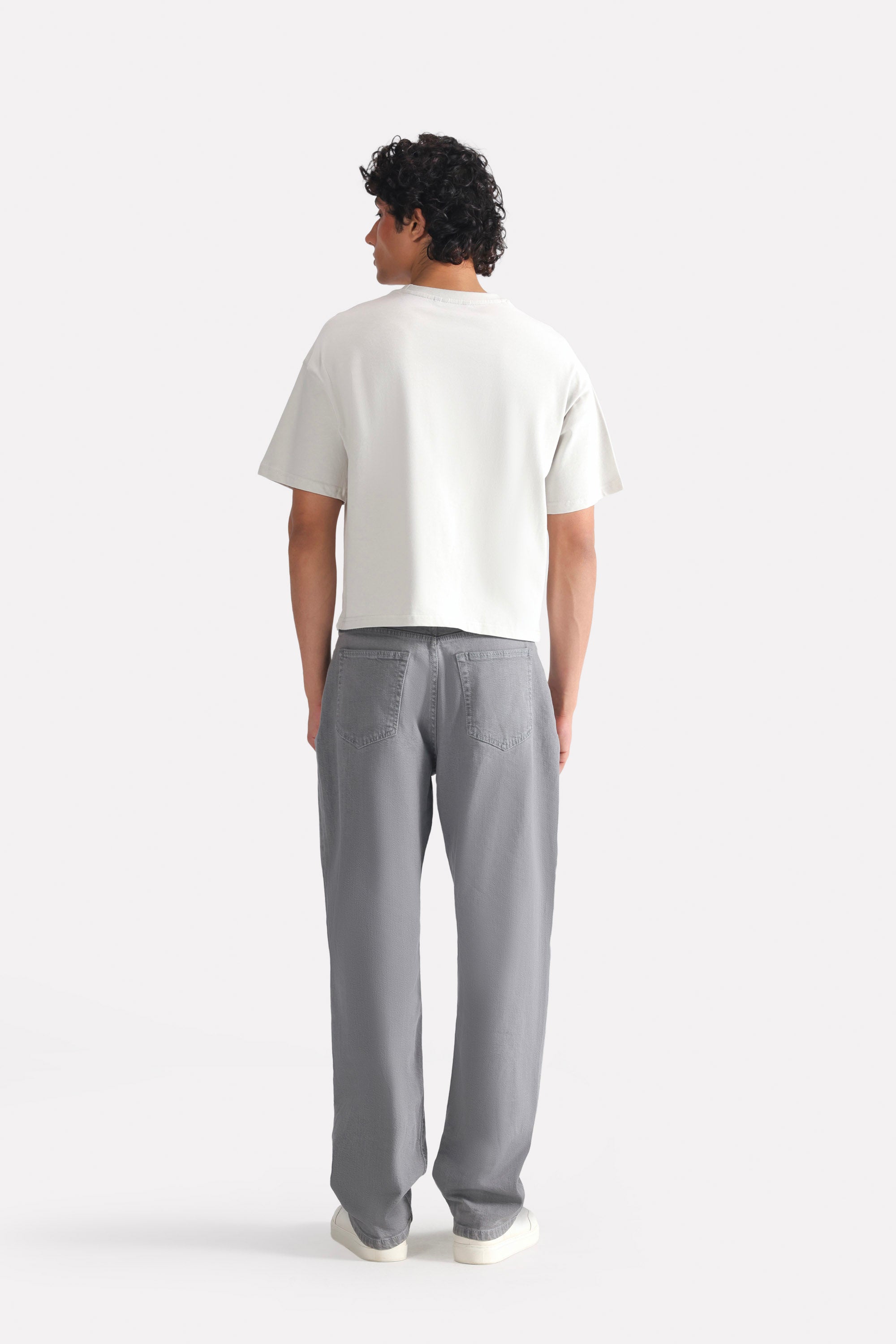 Grey regular fit jean, full styled look, by SOLA Pakistan.
