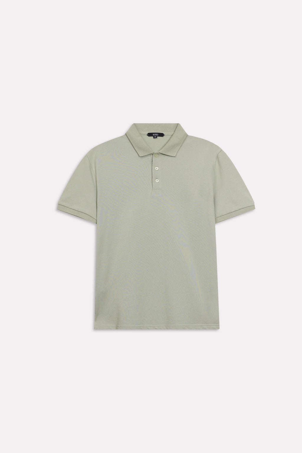 Texture and fabric detail, khaki beige (faded khaki) micro-textured cotton pique polo, by SOLA Pakistan.