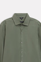 Additional view of the khaki green relaxed cotline shirt, by SOLA Pakistan.